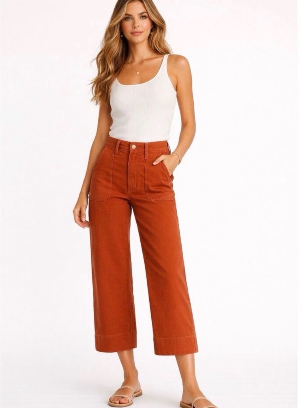 Roller Rabbit Rust Wide-Leg Cropped Jeans
